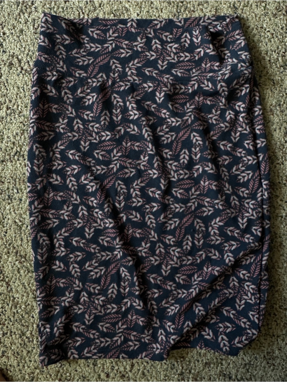 LuLaRoe Navy Pencil Skirt with Dusty Pink Leaf Print